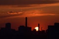 Red sunset over the city silhouette Royalty Free Stock Photo