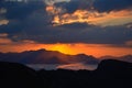 Red sunset over mountains in Cantabria