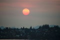 Red Sunset over Northeast Seattle and lake Washington Royalty Free Stock Photo