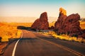 Red sunset over road, southern Nevada