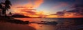 Red sunset panorama on the Caribbean beach with palm trees. Puerto Plata, Dominican Republic, Caribbean Royalty Free Stock Photo