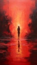 Red Sunset: A Powerful Oil Painting Of A Woman In Water