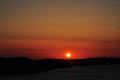 Red Sunset seagull silhouettes. Seagull in sunset sky. Flying seagulls over the sea at sunset. Royalty Free Stock Photo