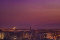 Red sunset sky over the city and mountains silhouette Royalty Free Stock Photo