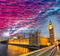 Red sunset sky over magnificent Big Ben, London Royalty Free Stock Photo