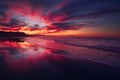 Red sunset in Sopelana beach Royalty Free Stock Photo