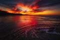 Red sunset of Sopelana beach Royalty Free Stock Photo