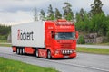 Red Super Scania Semi Trailer on Summer Freeway