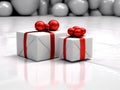 red surprise christmas gift white package isolated box present ribbon. Generative AI. Royalty Free Stock Photo