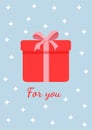 Red surprise gift box with bow. Present vector illustration for postcard, textile, decor, poster, banner. Greeting Royalty Free Stock Photo