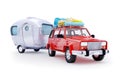 Red suv adventure with trailer Royalty Free Stock Photo