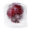 Red sweet cherry inside of melting ice cube Royalty Free Stock Photo