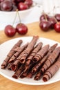 Red sweet cherry pastille rolls. Handmade natural candies for vegetarians