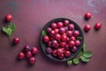 Red sweet cherry plums with leaves. Royalty Free Stock Photo