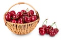 Red sweet cherry in a wicker basket isolated on white background with clipping path and full depth of field Royalty Free Stock Photo