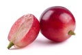Red sweet grapes and grape slice isolated on white background.