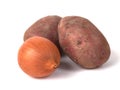 Red sweet large potato and onion close up isolated on white background Royalty Free Stock Photo