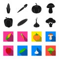 Red sweet pepper, green cucumber, garlic, cabbage. Vegetables set collection icons in black,flet style vector symbol Royalty Free Stock Photo