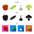 Red sweet pepper, green cucumber, garlic, cabbage. Vegetables set collection icons in cartoon,black,flat style vector Royalty Free Stock Photo