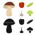 Red sweet pepper, green cucumber, garlic, cabbage. Vegetables set collection icons in cartoon,black style vector symbol Royalty Free Stock Photo