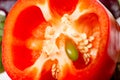 Red sweet pepper super macro. View inside. Bell pepper seeds close-up Royalty Free Stock Photo