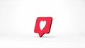 The red symbol with a heart rotates and dissolves. Social network popularity concept.