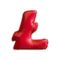 Red symbol LiteCoin made of inflatable balloon isolated on white background