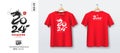 Red t shirt front and back mockup collections, Chinese new year 2024, year of the dragon template design