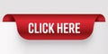 Red tab banner with the words CLICKHERE in white text and folded edge click here Royalty Free Stock Photo
