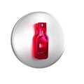 Red Tabasco sauce icon isolated on transparent background. Chili cayenne spicy pepper sauce. Silver circle button.