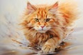 red tabby cat with lush fur walking assertively forward - illustrative image Royalty Free Stock Photo