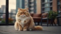 Red Tabby Furry Fluffy Flat Nose Long Hair Persian Cat Sitting on the Ground Looking at Camera