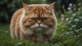 Red Tabby Furry Fluffy Flat Nose Long Hair Persian Cat Sitting on the Garden Looking at Camera