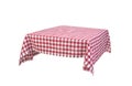 Red table clothe on the table isolated