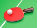 Red table tennis racket with ball. On green background Royalty Free Stock Photo