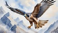 Red-tailed hawk raptor flight flying high mountain peak Royalty Free Stock Photo