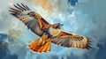 A red-tailed hawk soaring in the sky, in the style of digital art with brush strokes. Royalty Free Stock Photo