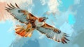 Red-tailed hawk soaring in the sky, in the style of digital art with brush strokes. Royalty Free Stock Photo