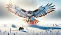 A Red-tailed Hawk about to catch an oblivious mouse in winter AI Generated
