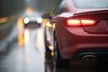 red taillights blurred on a wet highway Royalty Free Stock Photo