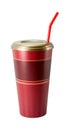 Red takeaway plastic cup with drinking straw isolated on white background including clipping path Royalty Free Stock Photo