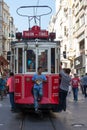 Red Taksim Tunel Nostalgic Tram on the istiklal street. Istanbul, Turkey