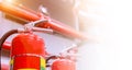Red tank of fire extinguisher Overview of a powerful industrial fire extinguishing system Royalty Free Stock Photo
