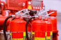 Red tank of fire extinguisher Overview of a powerful industrial fire extinguishing system Royalty Free Stock Photo