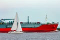 Red cargo tanker ship