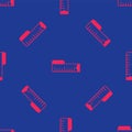 Red Tape measure icon isolated seamless pattern on blue background. Measuring tape. Vector Royalty Free Stock Photo