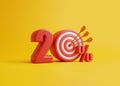 Red target with arrow form the number 20 percent on a yellow background