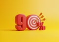 Red target with arrow form the number 90 percent on a yellow background