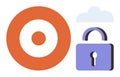 Target and Lock with Cloud Representing Security, Protection, and Data Privacy Royalty Free Stock Photo