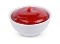 Red tasty ketchup or tomato sauce in bowl isolated on white background Royalty Free Stock Photo